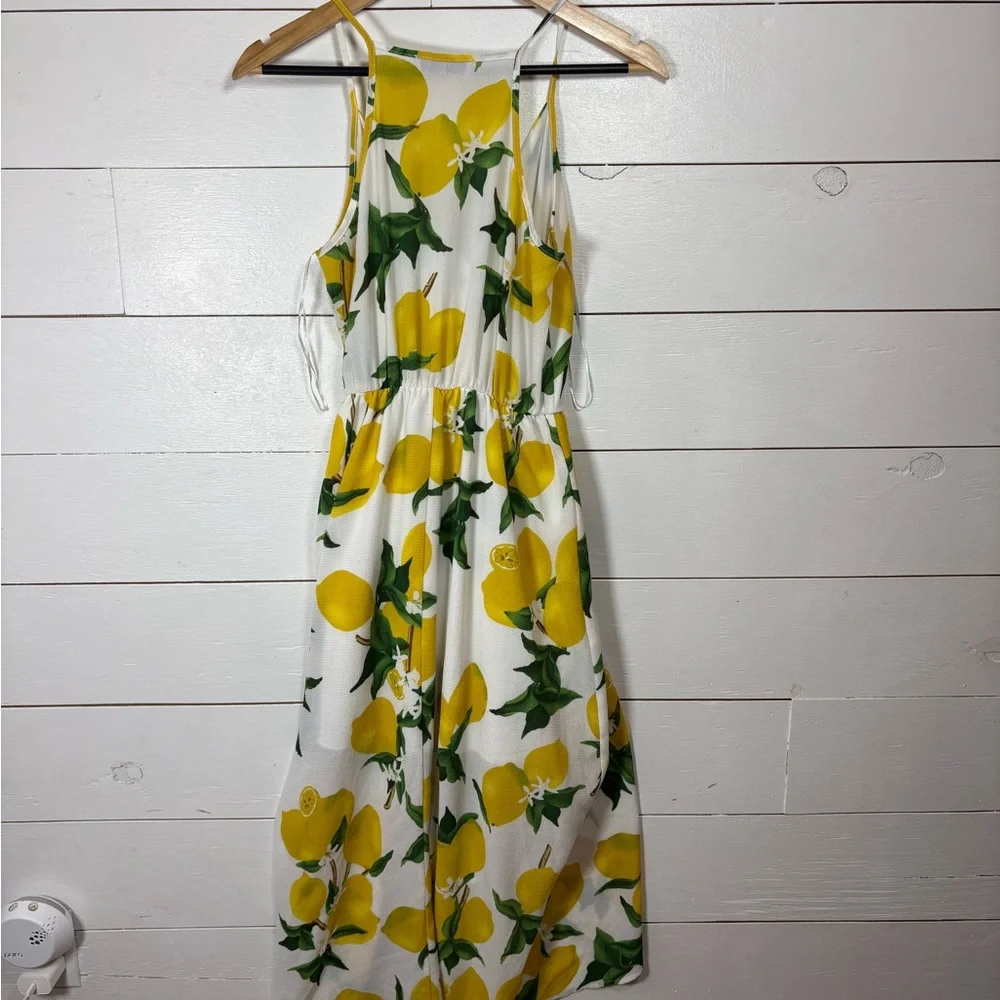 Dream of Me Lemon Print Wrap Maxi Dress White Yellow Size M